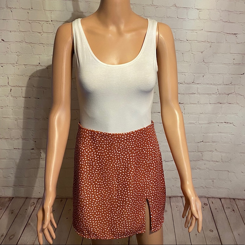 Shein cute polka dot white & burnt orange pink skirt size small boho